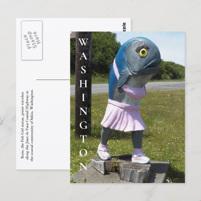 Washington State Fish Girl Statue Travel Postcard (Front/Back)