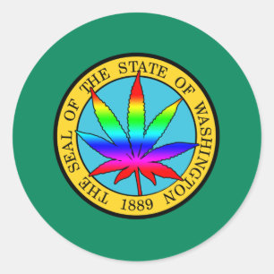 Washington State Flag with Leaf and Rainbow Colour Classic Round Sticker