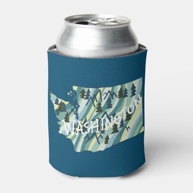 Washington State Illustrated Map Can Cooler (Can Front)