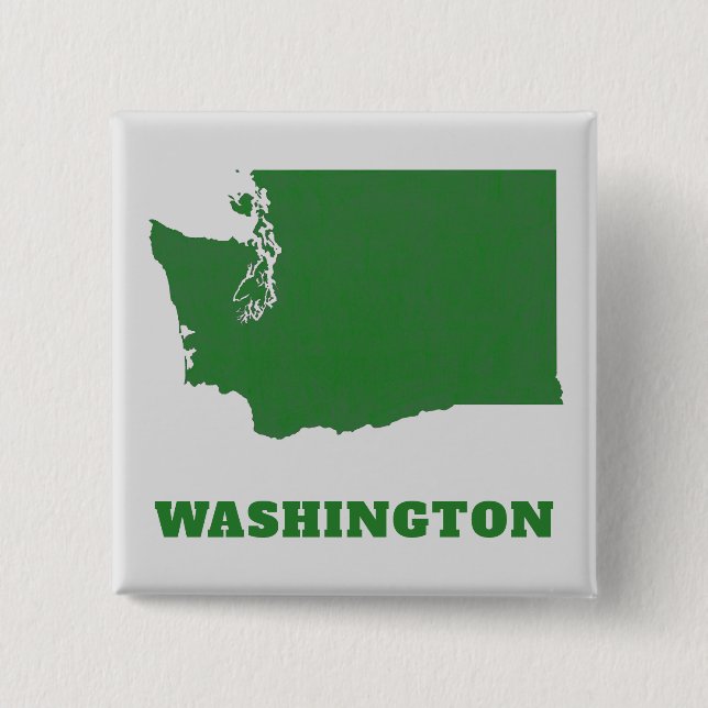 Washington State Map Green and White Square Button (Front)