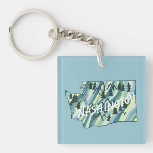 Washington State Map Illustration Key Ring