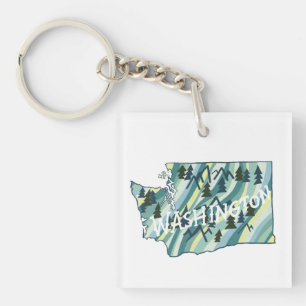 Washington State Map Illustration Key Ring