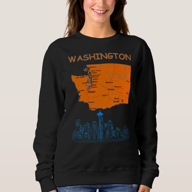 Washington State Map Major Cities City Skyline Of  Sweatshirt (Front)