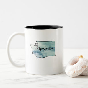 Washington State Map Watercolor Two-Tone Coffee Mug