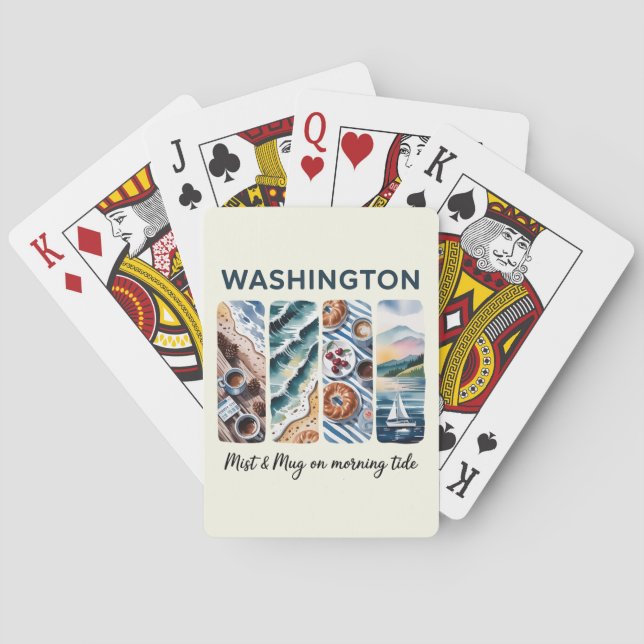 Washington State – Misty & Mug on a Morning Tide Playing Cards (Back)
