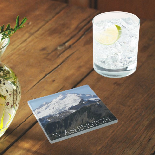 Washington State Mount Baker Landscape Glass Coaster (In Situ)