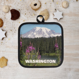 Washington State Mount Rainier Wildflowers Pot Holder