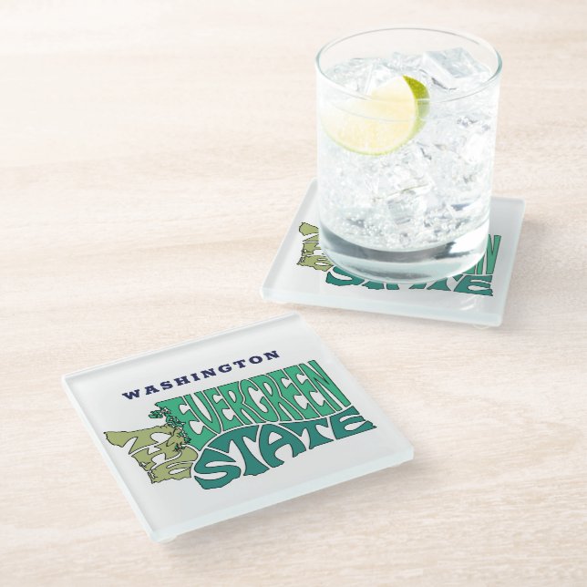 Washington State Nickname Word Art Glass Coaster (Angled)