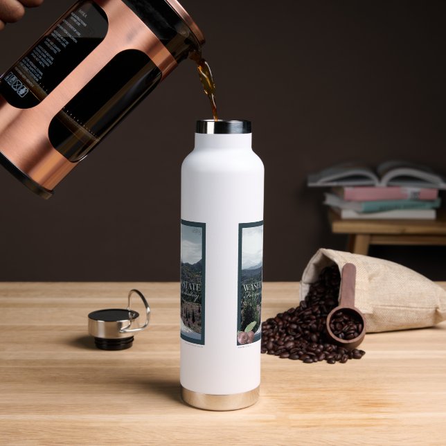 Washington State Poster Art Water Bottle (Coffee)