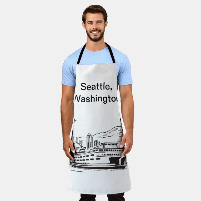 Washington State Seattle Ferry Line Art Apron (Worn)