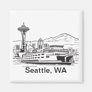 Washington State Seattle Ferry Line Art Magnet