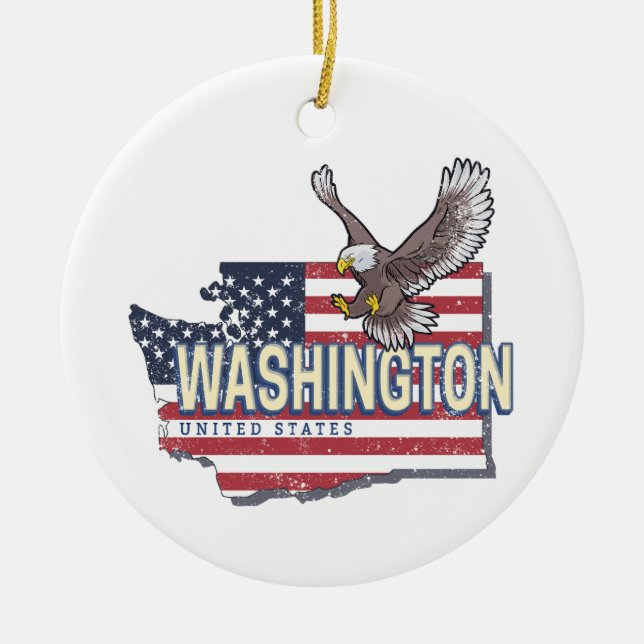Washington State United States Map USA Souvenir Ceramic Tree Decoration (Front)