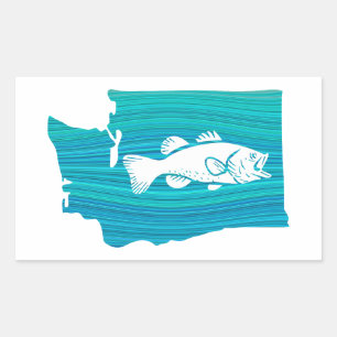 Washington State Wave Fishing Rectangular Sticker
