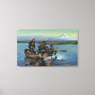 Washington - View of Fishermen Catching a Salmon Canvas Print