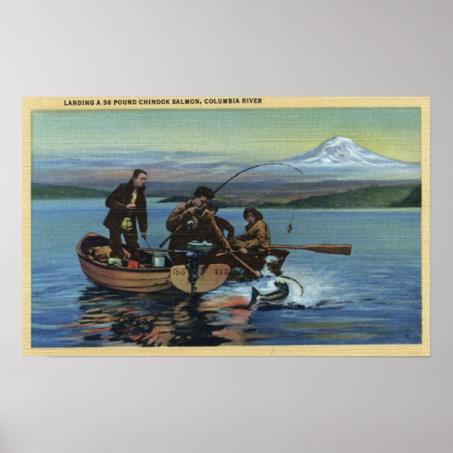 Washington - View of Fishermen Catching a Salmon Poster (Front)