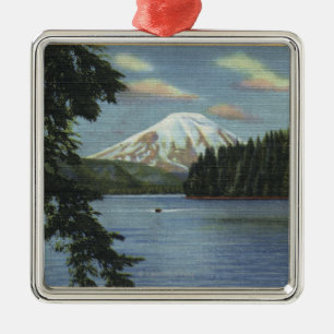 Washington - View of Mt. St. Metal Tree Decoration
