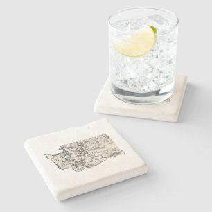 Washington Vintage Picture Map Stone Coaster