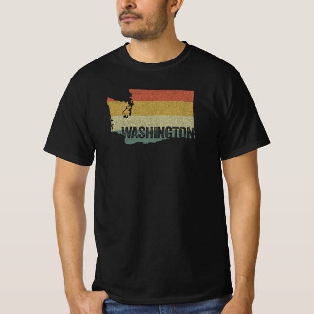 Washington Vintage Retro Sunset Distressed Map T-Shirt (Front)
