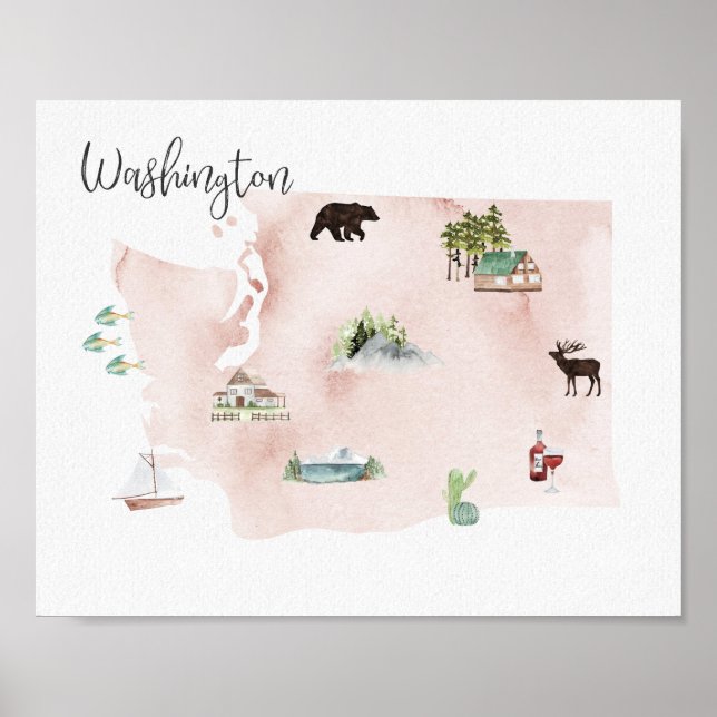 Washington Wanderlust Landmarks Map Poster (Front)