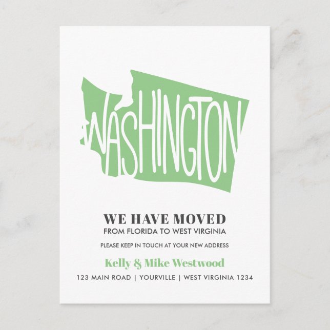WASHINGTON We've moved New address New Home  Postcard (Front)