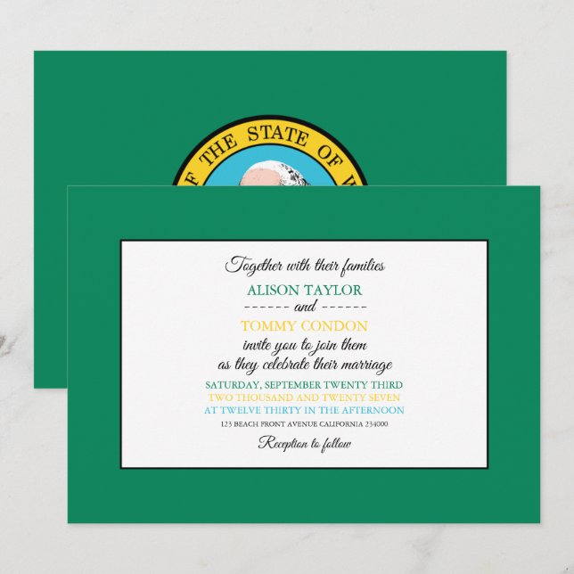 Washingtonian Flag, Flag of Washington Wedding Invitation (Front/Back)