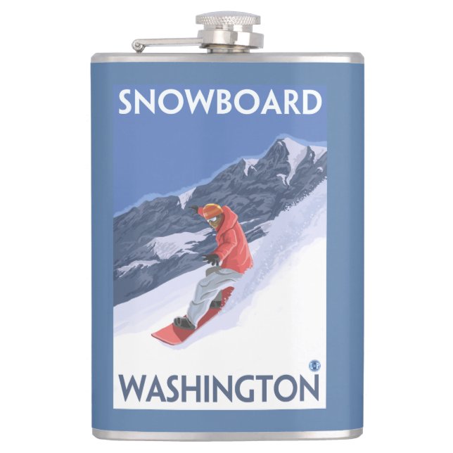 WashingtonSnowboarding Vintage Travel Poster Hip Flask (Front)