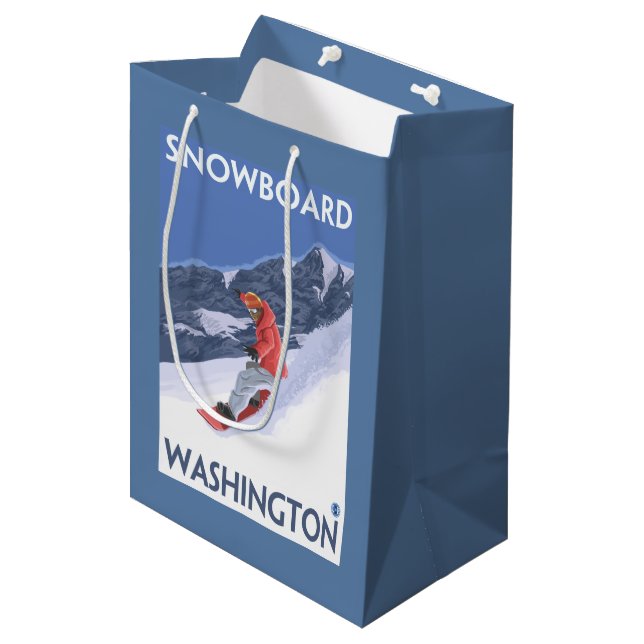 WashingtonSnowboarding Vintage Travel Poster Medium Gift Bag (Front Angled)