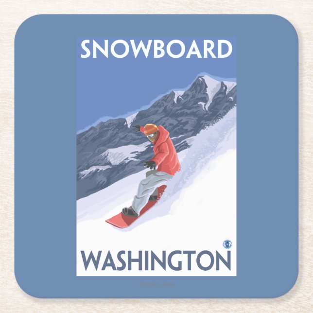 WashingtonSnowboarding Vintage Travel Poster Square Paper Coaster (Front)