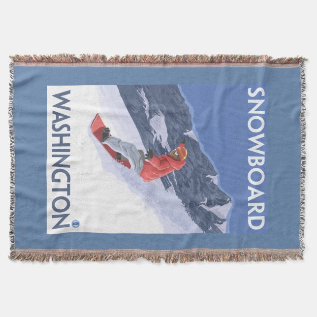 WashingtonSnowboarding Vintage Travel Poster Throw Blanket (Front)