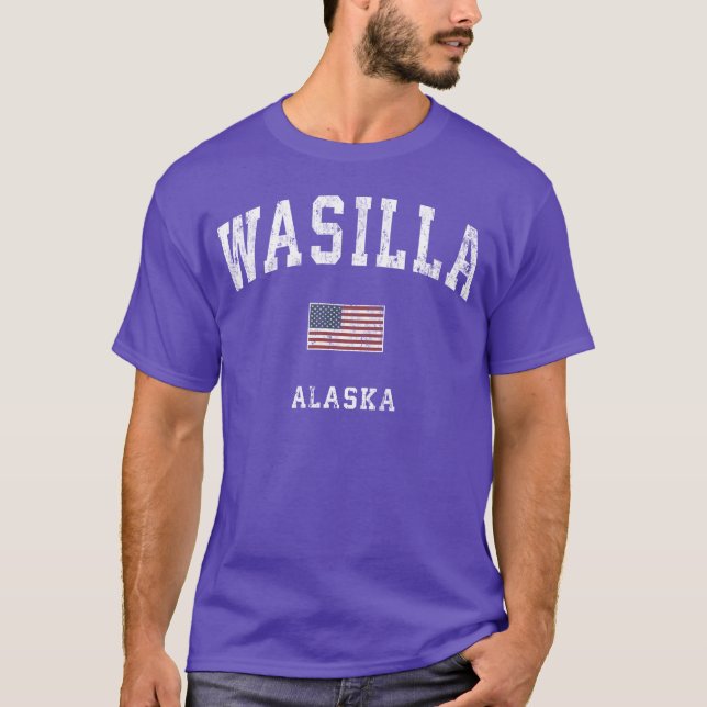 Wasilla Alaa Ak American Flag Sports gift retro T-Shirt (Front)