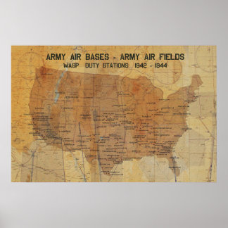 WASP DUTY STATIONS, 1942-1944 36'x24" Poster