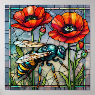 Wasp hornet bee stained glass poppy flower insect poster