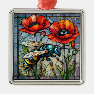Wasp hornet bee stained glass vibrant poppy flower metal tree decoration