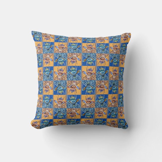 Wasp Patchwork Style Textile Pattern Cushion (Front)