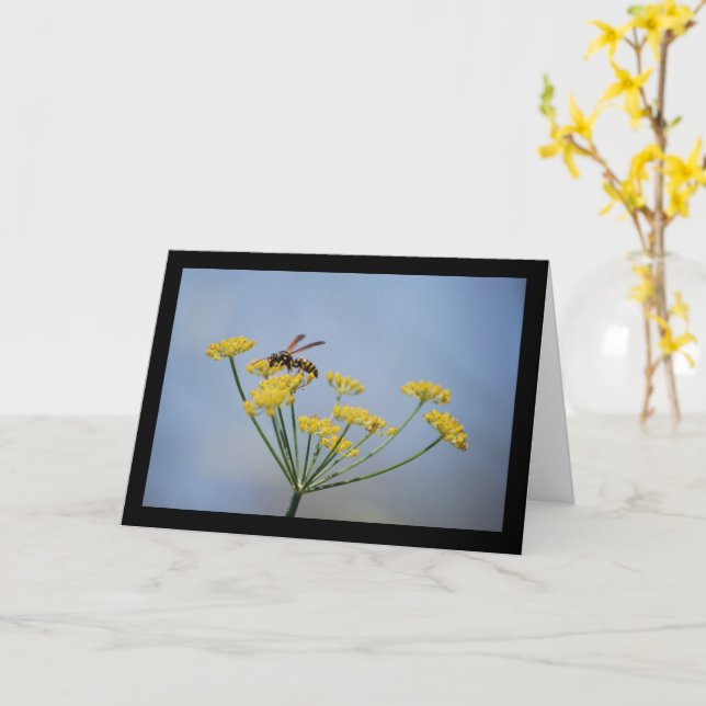 Wasp Pollinating Wild Fennel Card (Yellow Flower)