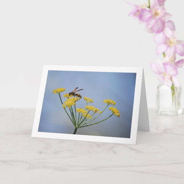 Wasp Pollinating Wild Fennel Portrait Card (Orchid)
