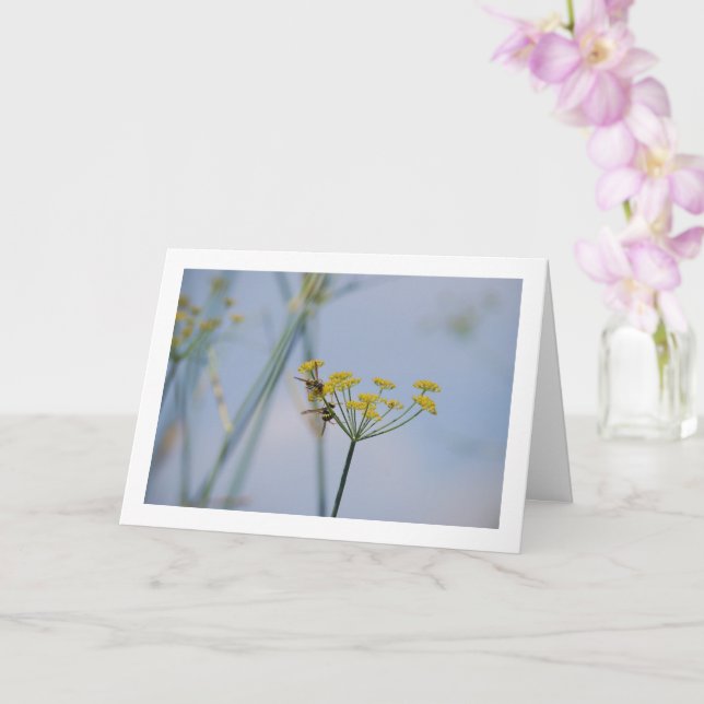 Wasps Pollinating Wild Fennel Portrait Card (Orchid)