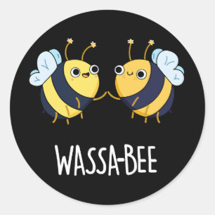Wassabee Funny Wasabi Bee Pun Dark BG Classic Round Sticker