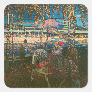Wassily Kandinsky The Riding Couple Russian Art Square Sticker