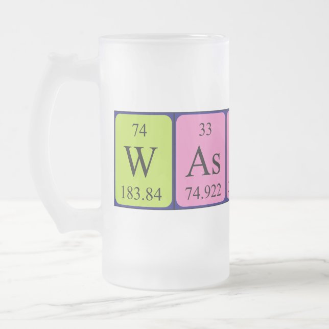 Wassup periodic table word frosty mug (Left)