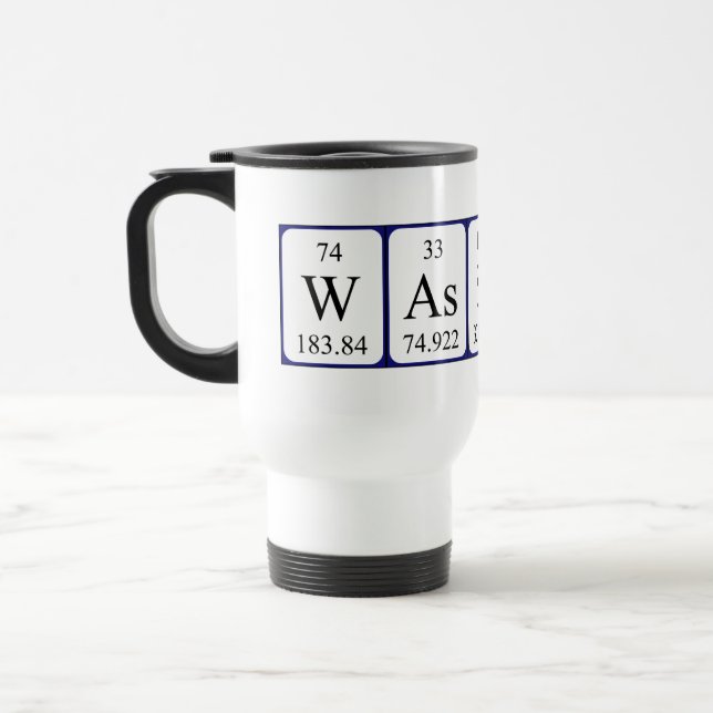 Wassup periodic table word travel mug (Left)