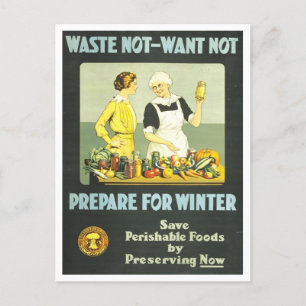 "Waste Not, Want Not" Canning Vintage Postcard