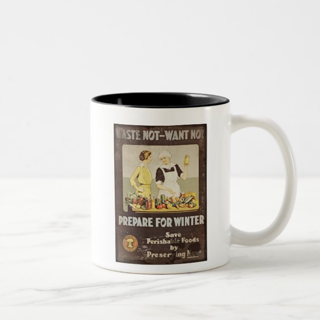 Waste Not Want Not - Mother and Daughter Canning Two-Tone Coffee Mug (Right)