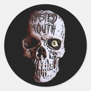 WASTED YOUTH SKULL LOGO CLASSIC ROUND STICKER