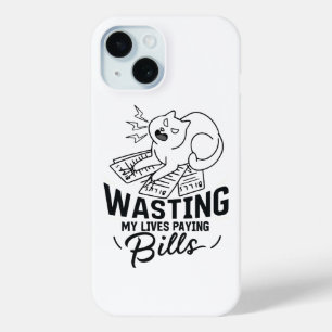 Wasting My Lives Funny Cat Design iPhone 15 Case
