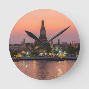 Wat Arun Temple Bangkok Thailand at sunset Round Clock