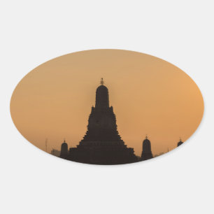 Wat Arun temple Silhouette Thailand Bangkok at sun Oval Sticker