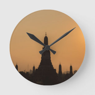 Wat Arun temple Silhouette Thailand Bangkok at sun Round Clock