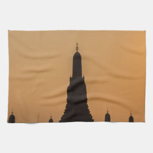 Wat Arun temple Silhouette Thailand Bangkok at sun Tea Towel