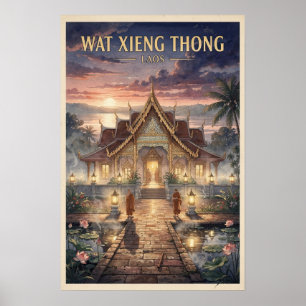 Wat Xieng Thong Laos Vintage Travel Poster